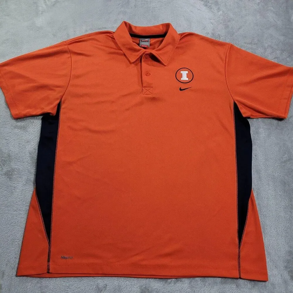 Illinois Fighting Illini Shirt Mens XL Orange NCAA Basketball Nike Fit Dry Polo